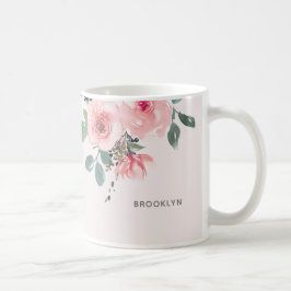 Caneca De Café Floral Watercolor Blush Pink Bonito