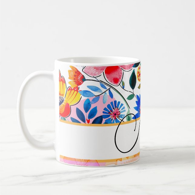 Caneca De Café Floral Watercolor Boho Patterno Tropical (Esquerda)