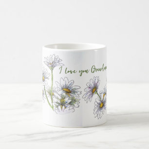 Caneca De Café Floral Watercolor Daisy Eu Amo Você Avó Dom