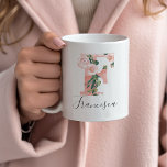 Caneca De Café Floral Watercolor Inicial Mug - F<br><div class="desc">Dê esta linda caneca como presente à sua festa noiva,  mãe ou amiga!</div>