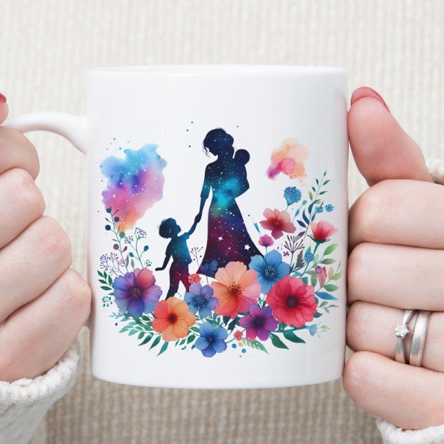 Caneca De Café Floral Watercolor Mãe e Filho (Criador carregado)