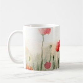 Caneca De Café Floral watercolor poppies, garden art mug