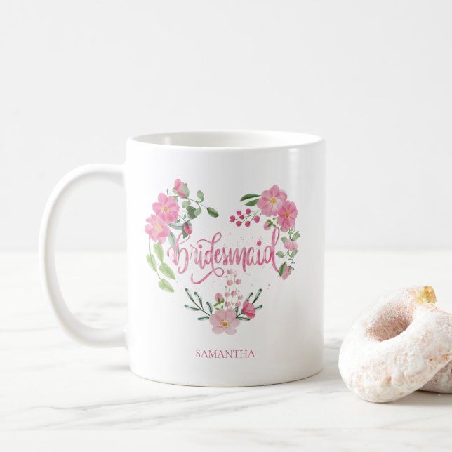Caneca De Café Floral Wedding Party Bridesmaid (Com Donut)