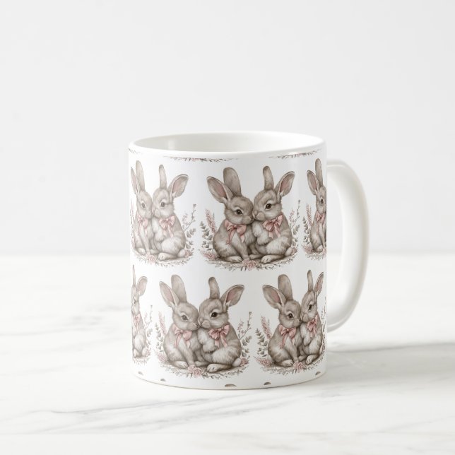 Caneca De Café Floral Whisker Wonderland: Bunny Sips 🌸 🐰 (Frente Esquerda)