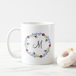 Caneca De Café Floral Wreath Inicial