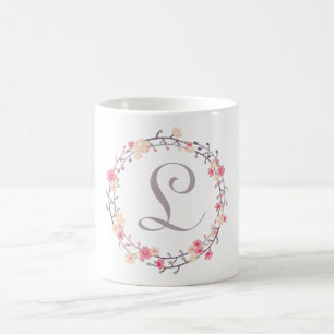 Caneca De Café Floral Wreath Monograma