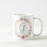 Caneca De Café Floral Wreath Monogramas<br><div class="desc">Floral Wreath Monograma</div>