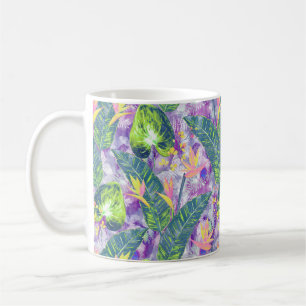 Caneca De Café Florença tropical, Botânica, lilás, verde, rosa, f