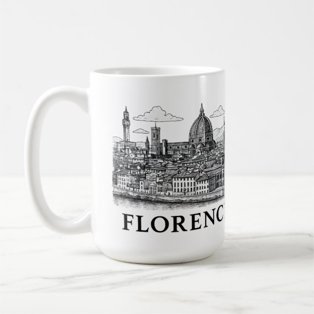 Caneca De Café Florence Cityscape - Arte de Linha da Catedral Duo (Esquerda)