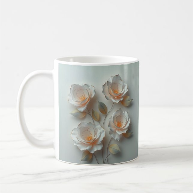 Caneca De Café Flores 3D Elegantes (Esquerda)
