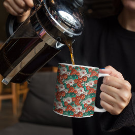 Caneca De Café Flores 3D laranja e verde