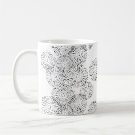 Caneca De Café Flores abstrato brancas e pretas