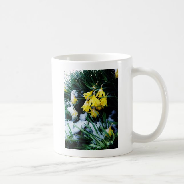 Caneca De Café Flores amarelas Daffodils na neve (Direita)
