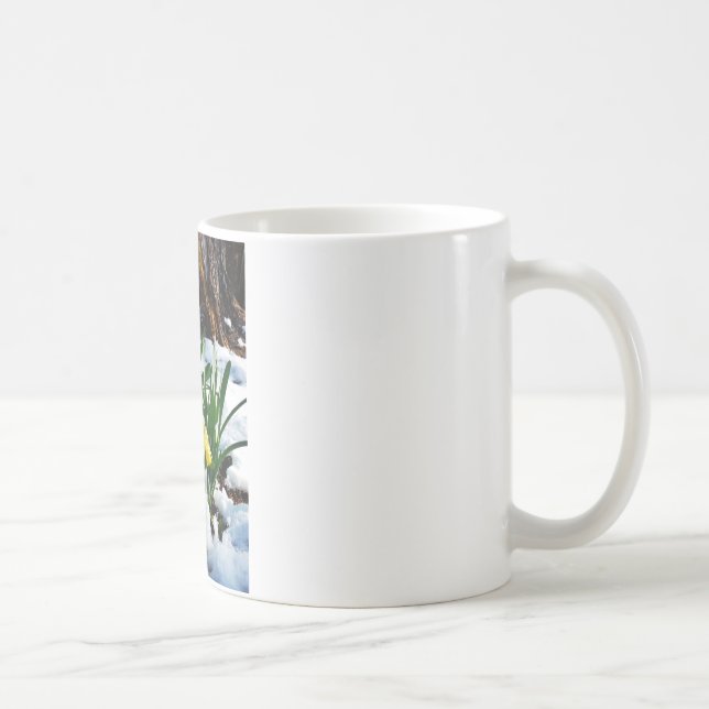 Caneca De Café Flores amarelas Daffodils na neve (Direita)