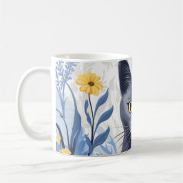 Caneca De Café Flores Amarelas do Gato Azul Russo