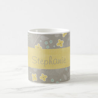 Caneca De Café Flores amarelas e Cinzas, Mug de café personalizad