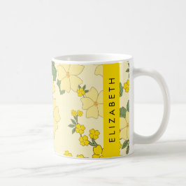 Caneca De Café Flores Amarelas, Padrão De Flores, Seu Nome