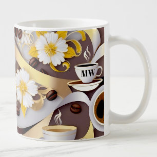 Caneca De Café Flores amarelas para café elegantes e fitas e inic