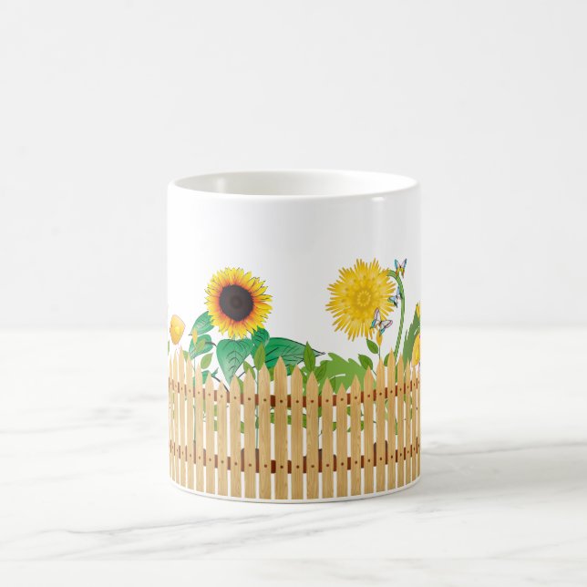 Caneca De Café Flores Amarelas Sunshine e Cerca de Jardim (Centro)