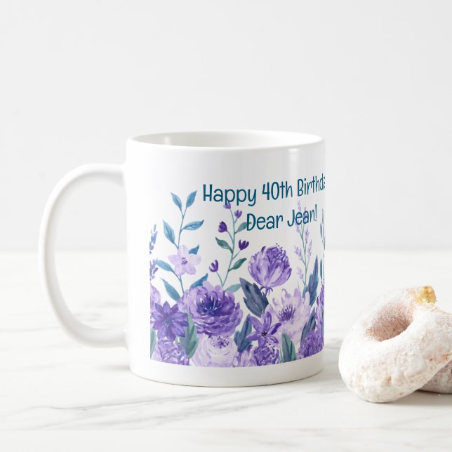 Caneca De Café Flores aniversário de 40 anos amam elogios moderno (Com Donut)