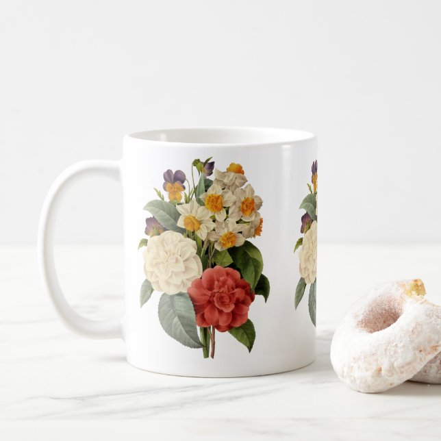Caneca De Café Flores Antigas, Camélias e Narcisos, Redoute (Com Donut)