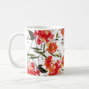 Caneca De Café Flores aquarelas, padrão sem costura desenhado à m
