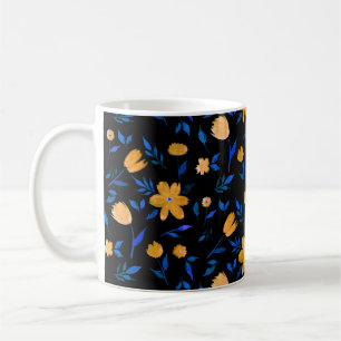 Caneca De Café Flores aquáticas desenhadas à mão e padrão das fol