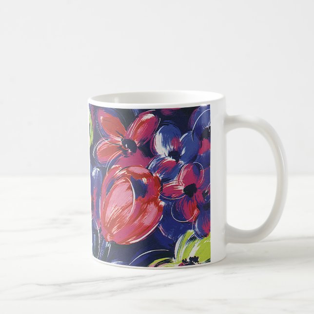 Caneca De Café Flores Art Déco Antigas, Têxtil Floral de Tulipas (Direita)