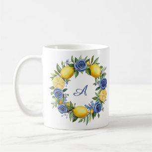 Caneca De Café Flores azuis Amalfi italianas e limões