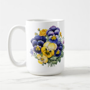 Caneca De Café FLORES AZUIS bonito AMARELOS DE PANSIA