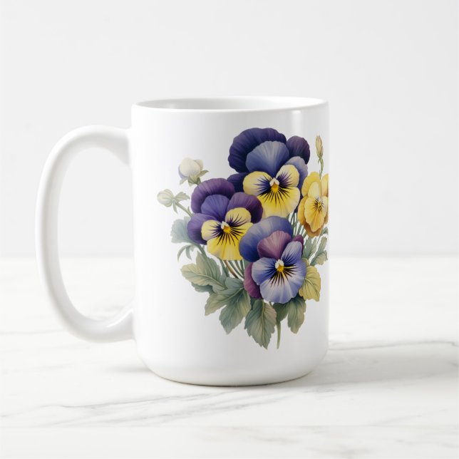 Caneca De Café FLORES AZUIS bonito AMARELOS DE PANSIA (Esquerda)