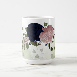 Caneca De Café flores azuis cor-de-rosa e marinho verde