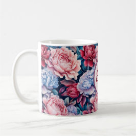 Caneca De Café Flores Azuis e Rosa Personalizadas