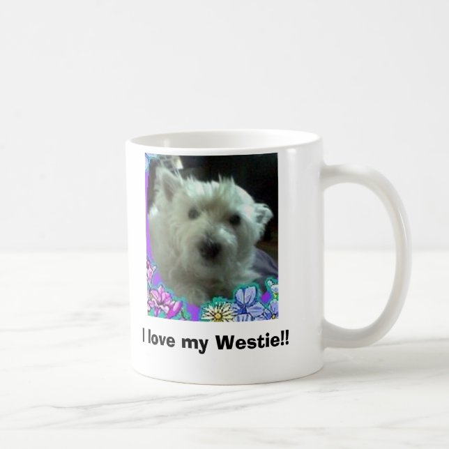 Caneca De Café flores azuis, eu amo meu Westie!! (Direita)