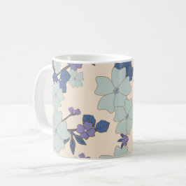 Caneca De Café Flores Azuis, Flores Roxas, Padrão Floral