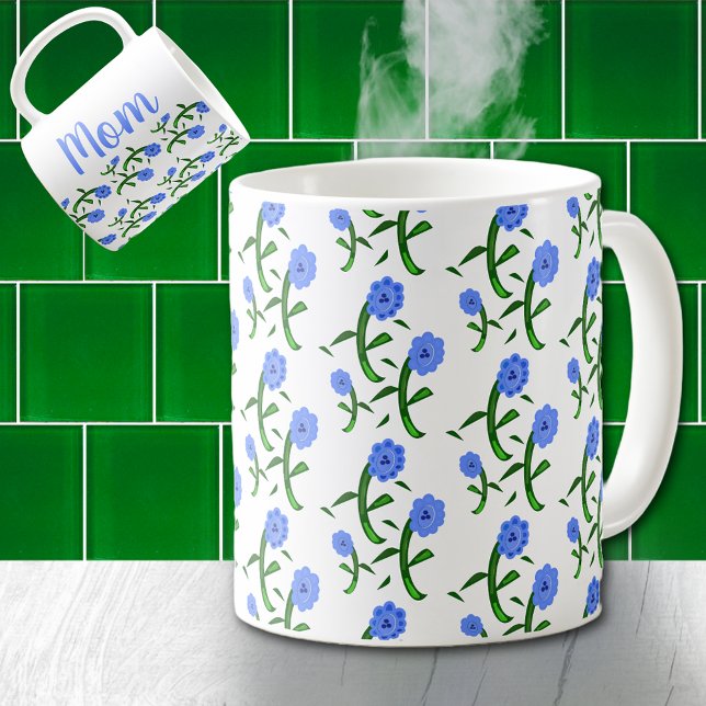 Caneca De Café Flores Azuis na Mãe (Criador carregado)