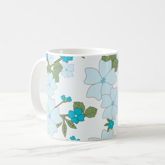 Caneca De Café Flores Azuis, Padrão Floral, Padrão De Flores (Frente Esquerda)