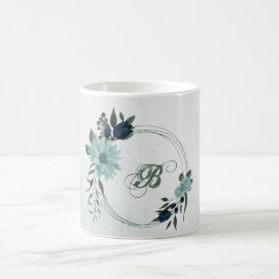 Caneca De Café Flores azuis-poeirentas de marinho botânico