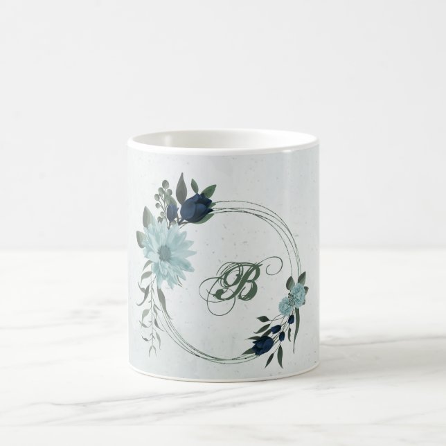 Caneca De Café Flores azuis-poeirentas de marinho botânico (Centro)