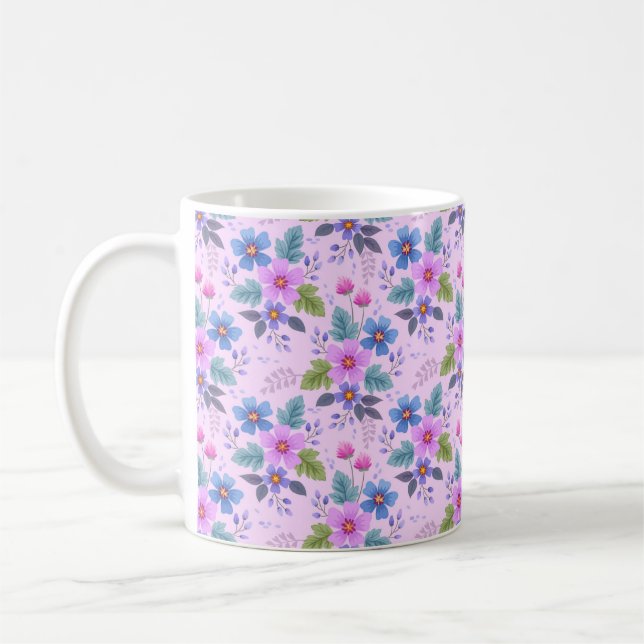 Caneca De Café Flores Azuis-Rosa-Flor Violeta Padrão-36841 (Esquerda)