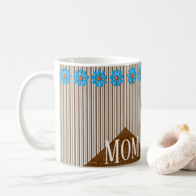 Caneca De Café Flores Azuis Stripe Mug (Com Donut)