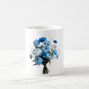 Caneca De Café Flores Azul e Branca