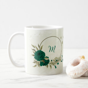 Caneca De Café flores bege esmeralda verde