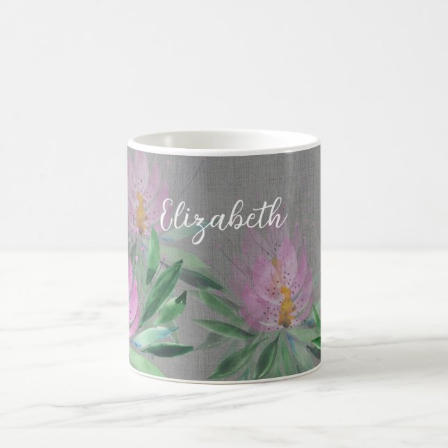 Caneca De Café Flores Bloom Violet Watercolor Monogramadas (Centro)