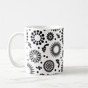 Caneca De Café Flores boho Padrão floral vetorial preto e branco