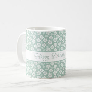 Caneca De Café Flores Boho Personalizadas Verde Pastel Menta Bran