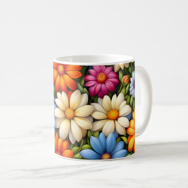 Caneca De Café Flores Bonitas, Vividamente Coloridas, (Frente Esquerda)