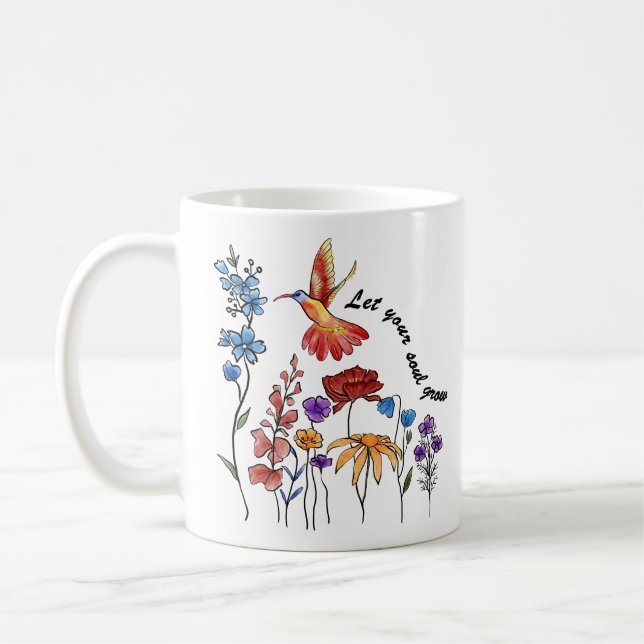 Caneca De Café Flores bonito, beija-flor, deixe sua alma crescer (Esquerda)