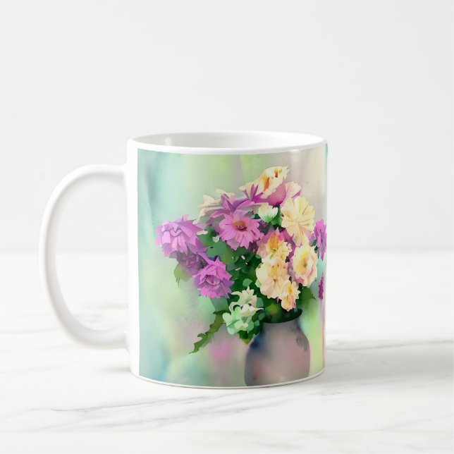 Caneca De Café Flores bonito de Aquarela em Vase (Esquerda)