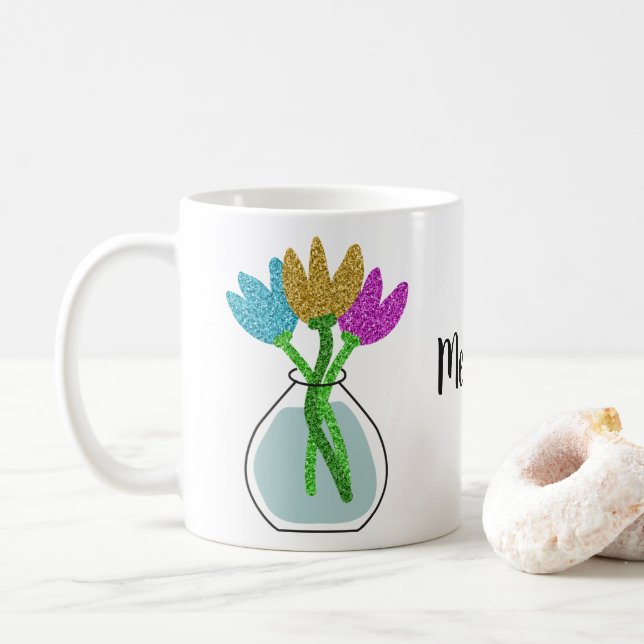 Caneca De Café Flores bonito de Brilho Personalizadas (Com Donut)